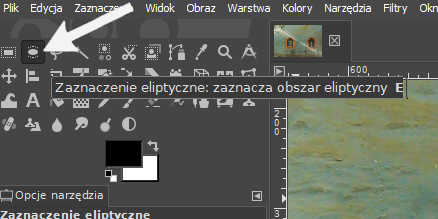 Jak wyciąć obraz w Gimpie - trzeba zacząć od wyboru odpowiedniego zaznaczenia - w tym przypadku eliptycznego