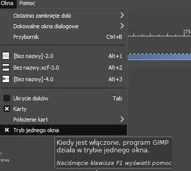Ustawienie Trybu jednego okna - aby łatwiej było używać Gimp