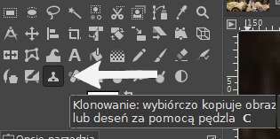 Klonowanie fragmentu obrazu w Gimp – wybór narzędzia